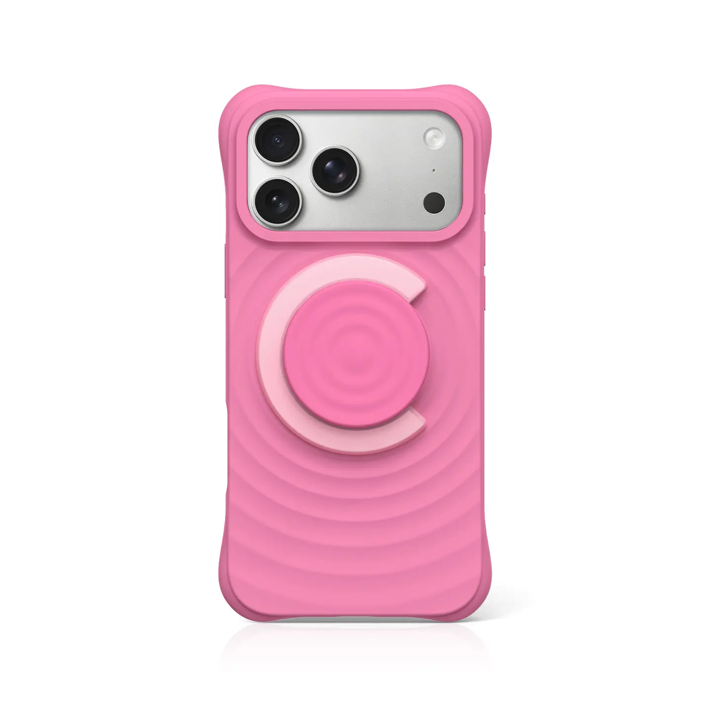 Ripple Texture Liquid Silicone Phone Case with Built‑in Magnetic Pop‑Grip Stand, MagSafe Compatible Shockproof Protective Cover, Cute Solid Color Slim Shell for iPhone 14,15,16,17,18,Pro,Pro Max