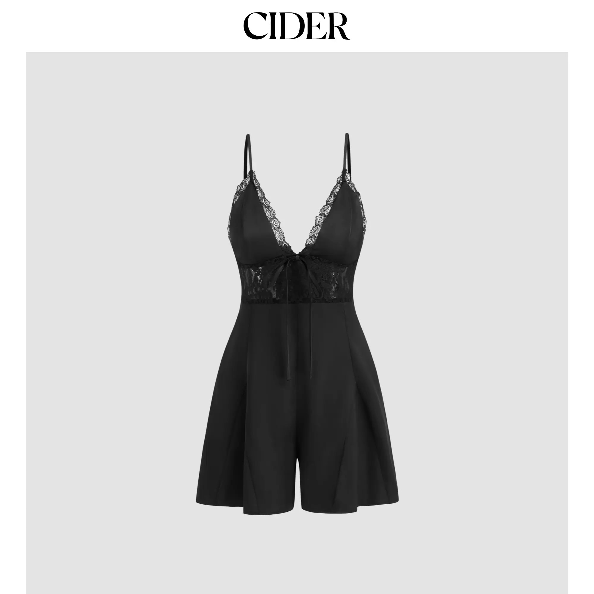 Cider [size 2-10] Satin V-neck Lace Trim Knotted Romper