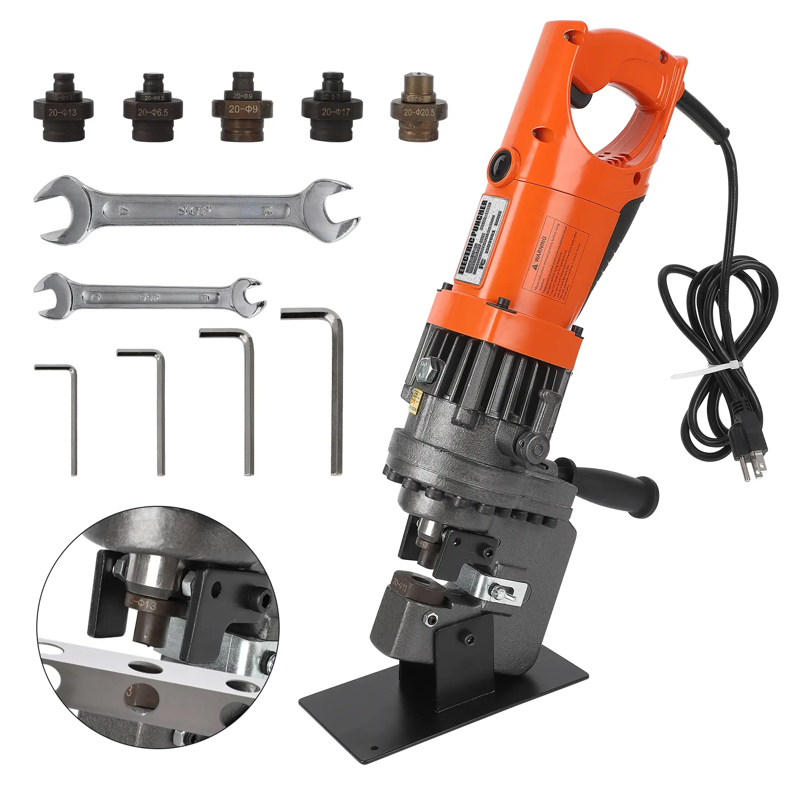 1200W Electric Hydraulic Hole Puncher for Metal – Heavy Duty Industrial Punch Press, Fast & Accurate Positioning, Includes 5 Dies and Carbon Brush – Punches Steel, Iron, Aluminum, Copper Plates and Angle Steel