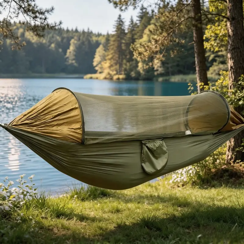 Automatic Quick-Set Mosquito Net Hammock| Outdoor Single/Double Nylon Camping Pole Mosquito Net Hammock| Mosquito-Proof Hammock