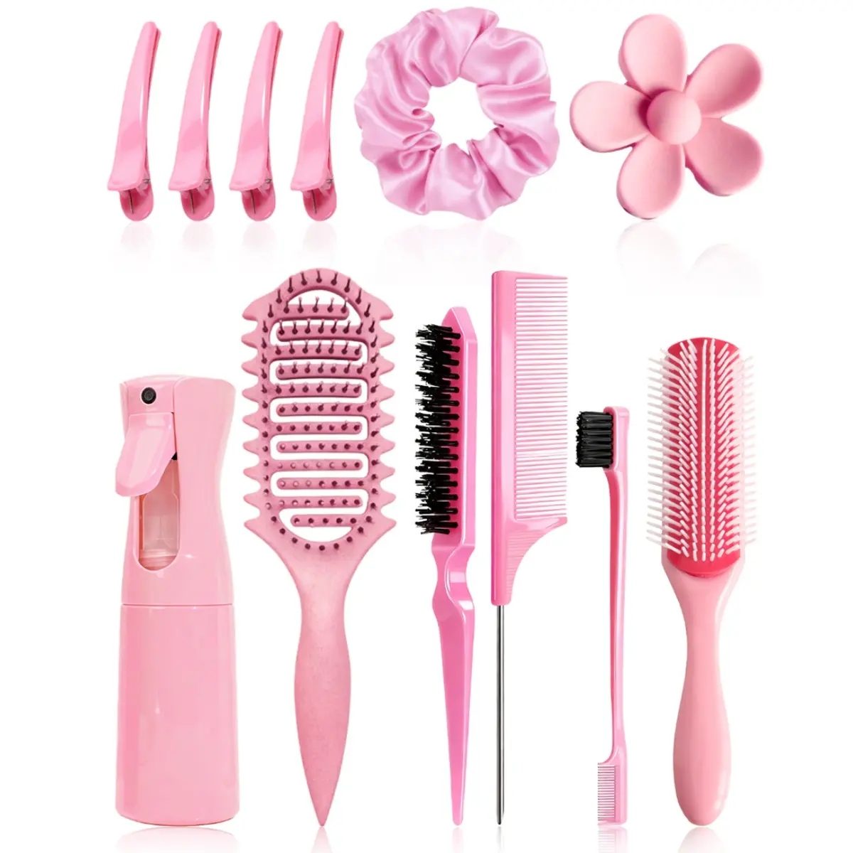 12pcs Hair Styling Tool Set, Includes Comb, Brush, Dyeing Comb, Pick Comb, Hair Clip, Elastic, Spray Bottle, Ideal for Students and Women