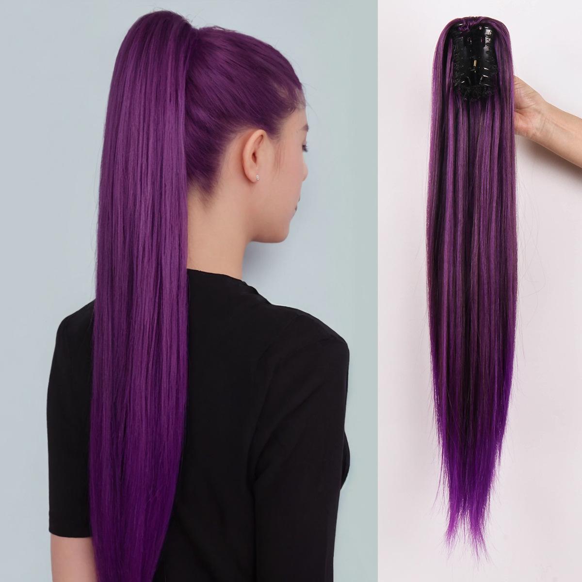 26-Inch Long Straight Purple Ponytail Wig for Women | Claw Clip Design | Natural-Looking Hair Extension Perfect for Daily Wear, Parties & Casual Outfits