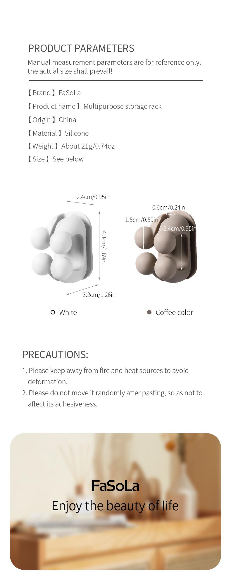 FaSoLa multi-purpose no-nail, traceless hook, multifunctional wall and kitchen hook, universal silicone hook for office use