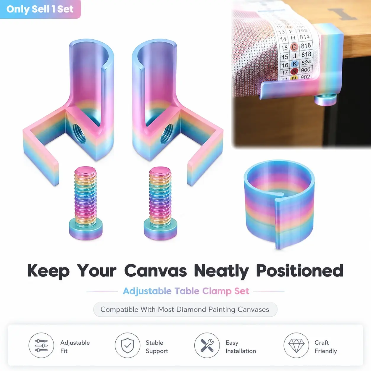1 Set Diamond Painting Canvas Stand Set, Adjustable Canvas Roll Holder Table Clamp With Balanced Supports, Diamond Art Canvas Roller Organizer For DIY Craft Projects, Diamond Painting Tools And Desktop Workspace
