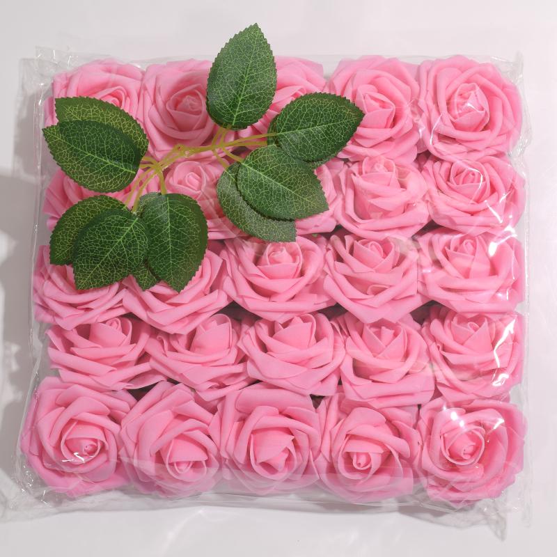 25pcs/Lot High-Grade White PE Rose Artificial Flower Head With Stem DIY Bouquet Wedding Party Decoration Scrapbook Supplies