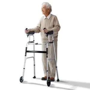VEVOR 2 in 1 Folding Walker & Removable Armrests, Height Adjustable Foldable Walker with 5" Solid Wheels, Lightweight Aluminum| Front Wheeled Mobility Aid for Elderly Handicapped Disabled, 450 Pound