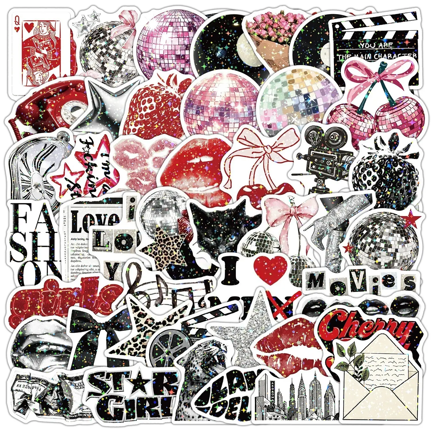 50 Pieces Millennial Glitter Disco Ball Series Stickers Decals, Home Decorative Supplies Suitable for Scrapbooks, Journals, Laptops, Water Bottles, Cars and More, Creative Birthday Gifts