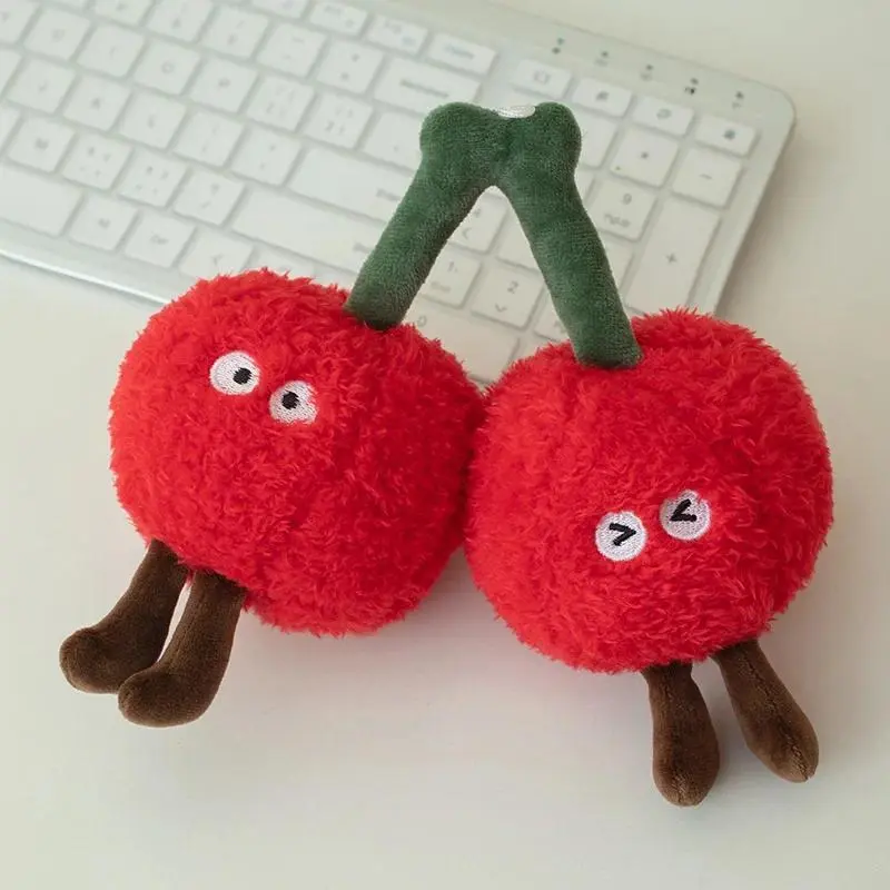 Funny Cherry Fruit Plush Pillow Stuffed Red Cushion with Legs Back Support Plushie Sofa Chair Decoration Gift