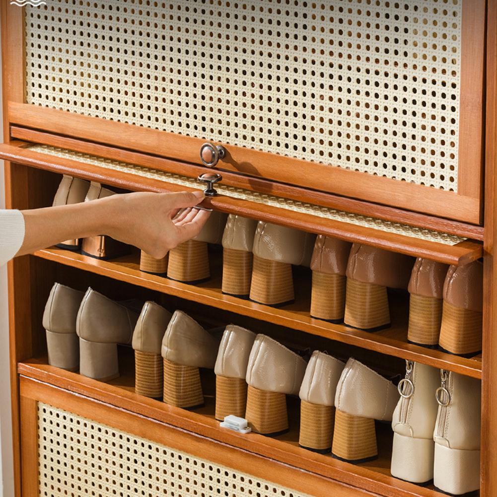 Tipping Bucket Shoe Rack Organizer with 2 Flip Drawers & Door Entryway Narrow Shoe Storage Cubby 7-Tier Bamboo Free Standing Shoe Storage Shelf for Closet Hallway Entryway