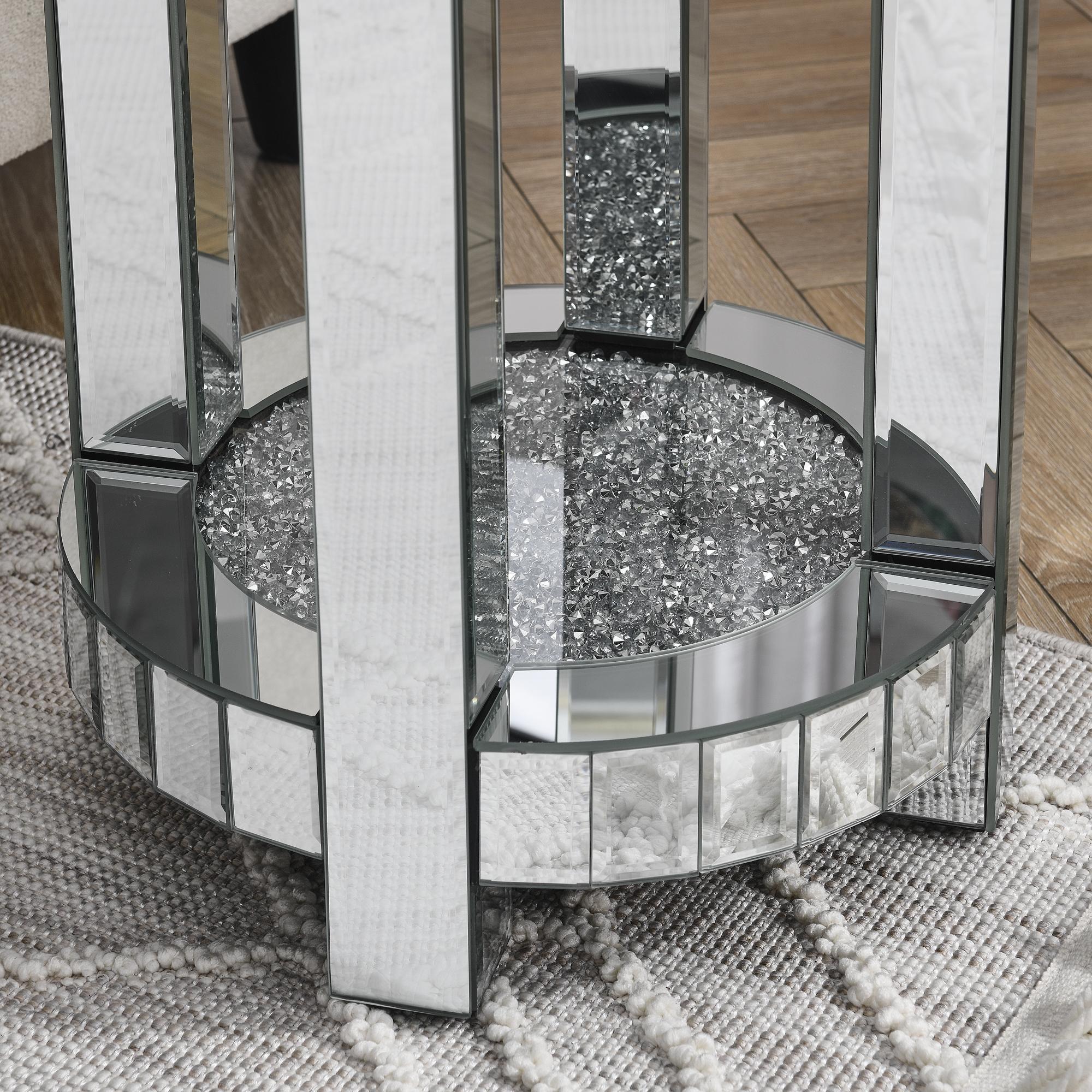 Mirror round table with crystal inlay, 2-layer modern small sofa table with storage space, silver decorative table suitable for living room, bedroom, coffee and small spaces Rectangular Tabletop White Mirror round table with crystal inlay, 2-layer modern small sofa table with storage space, silver decorative table suitable for living room, bedroom, coffee and small spaces Rectangular Tabletop White