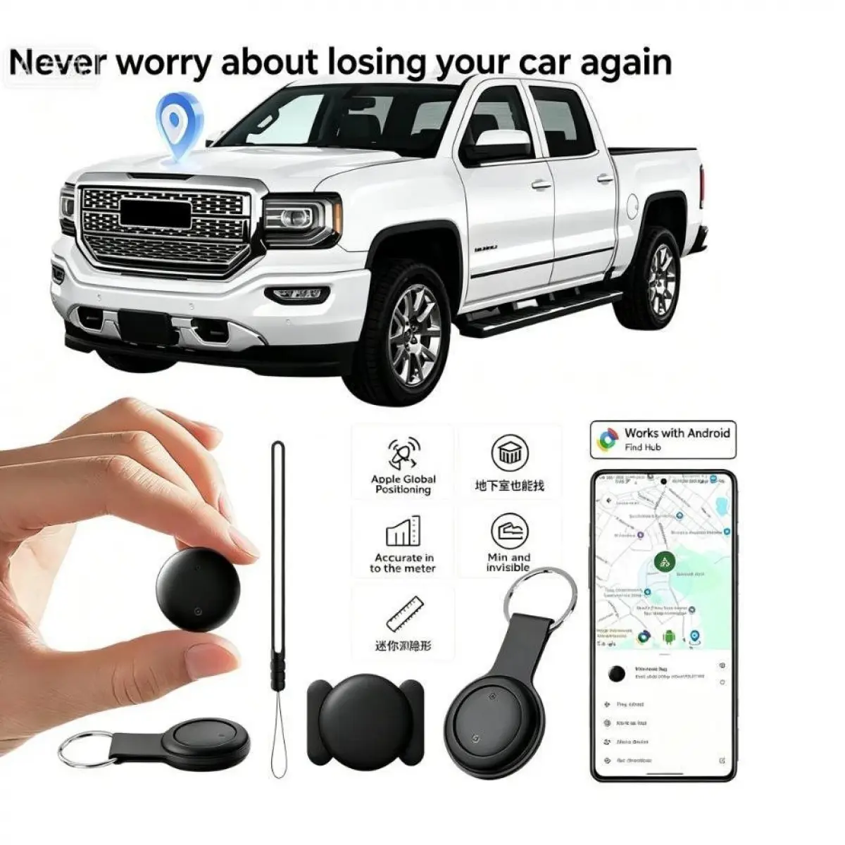 Anti Loss Mini Tracker Compatible Apple AirTag Lightweight Portable Easy Pet Collar Attaching Kids Safety Protection Motorcycle Anti Theft Placement Luggage Bag Keychain Real Time Location Monitoring Outdoor Travel Daily Anti Lost Essential Smart Gadget