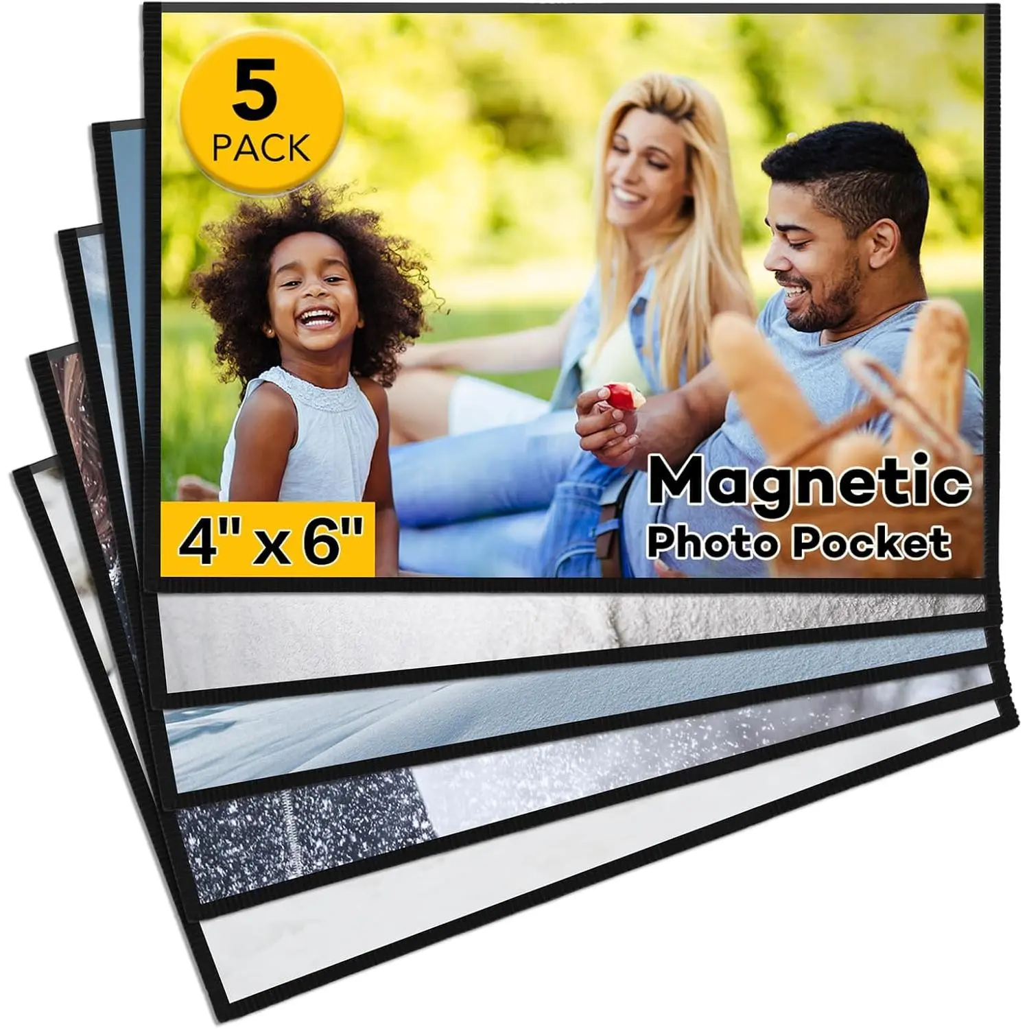 Black 5-Pack 4x6 Inch Magnetic Refrigerator Photo Frames, Versatile for Wall & Cabinet Decor, Ideal for Anniversary Displays