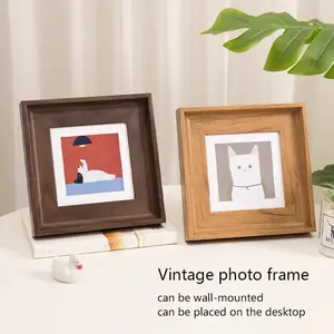 New American Square Frame, Creative Retro Photo Frame, Cartoon Style, Wall Hanging Decor for Living Room, Bedroom, Study