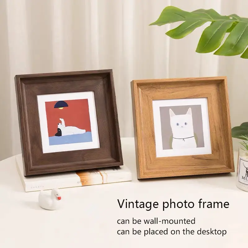 New American Square Frame, Creative Retro Photo Frame, Cartoon Style, Wall Hanging Decor for Living Room, Bedroom, Study, Vintage Picture Frames