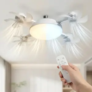 2026 New Socket Fan Light, Screw-in Ceiling Fan with Light and Remote Control, 2-in-1 E27 Dimmable LED Small Light Bulb Fan, Ultra-Quiet Energy-Saving Cooling Fan for Bedroom, Kitchen, Garage