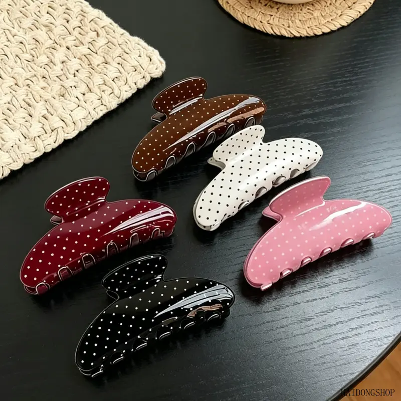 Vintage French Polka Dot Quiet Luxury Hair Claw Clips, Elegant Soft Temperament Top Jaw Barrettes, Anti-Slip Lightweight Hair Grips For Women Back Head Messy Bun Daily Office Casual Picnic Outfits