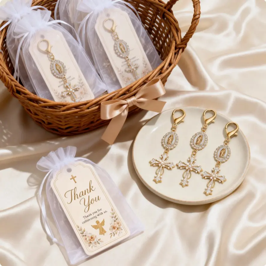 30pcs/10sets Cross Keychain Set, Ideal for Baptism, Communion, Memorial Gifts, Decorations, Party Gifts