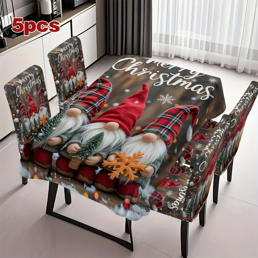 Christmas Nordic Dwarf Chair Covers and Tablecloth Set, Easy to Clean, Comfortable, Ideal for Halloween and Christmas Decorations