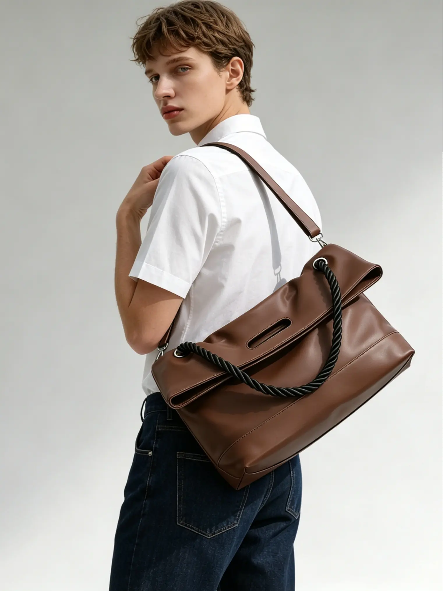 3-in-1 Convertible Large Leather Tote Bag for Men, Convertible to Crossbody Bag and Shoulder Bag, with Adjustable Strap, Key Leash Included, for Travel Work Weekend, Versatile Bag