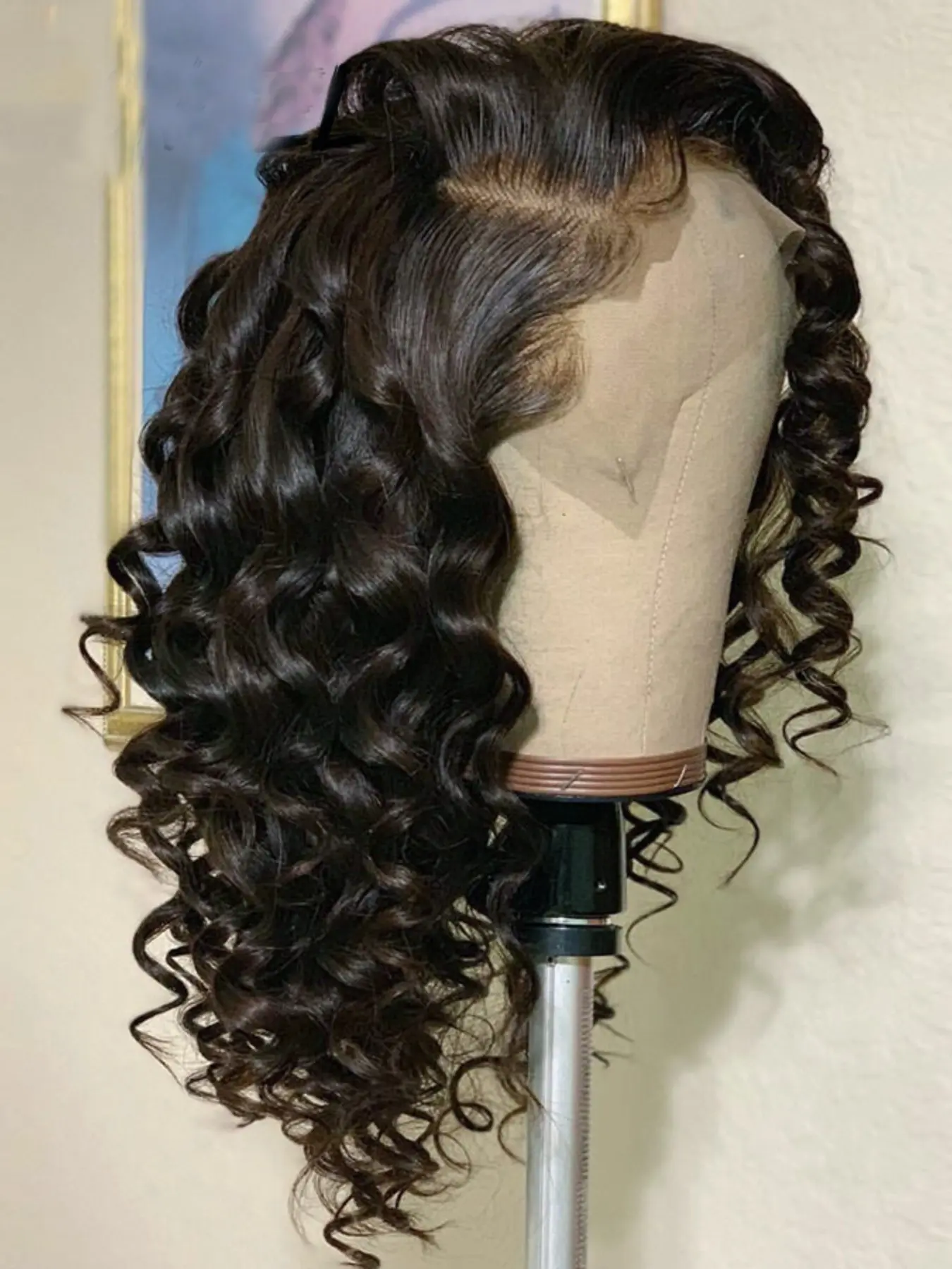 Soft 26-Inch 180 Density Deep Wave Curly Medium 13x4x1-Inch Front Lace Wig, Glueless Heat Resistant Daily Wear Synthetic Fiber Wig