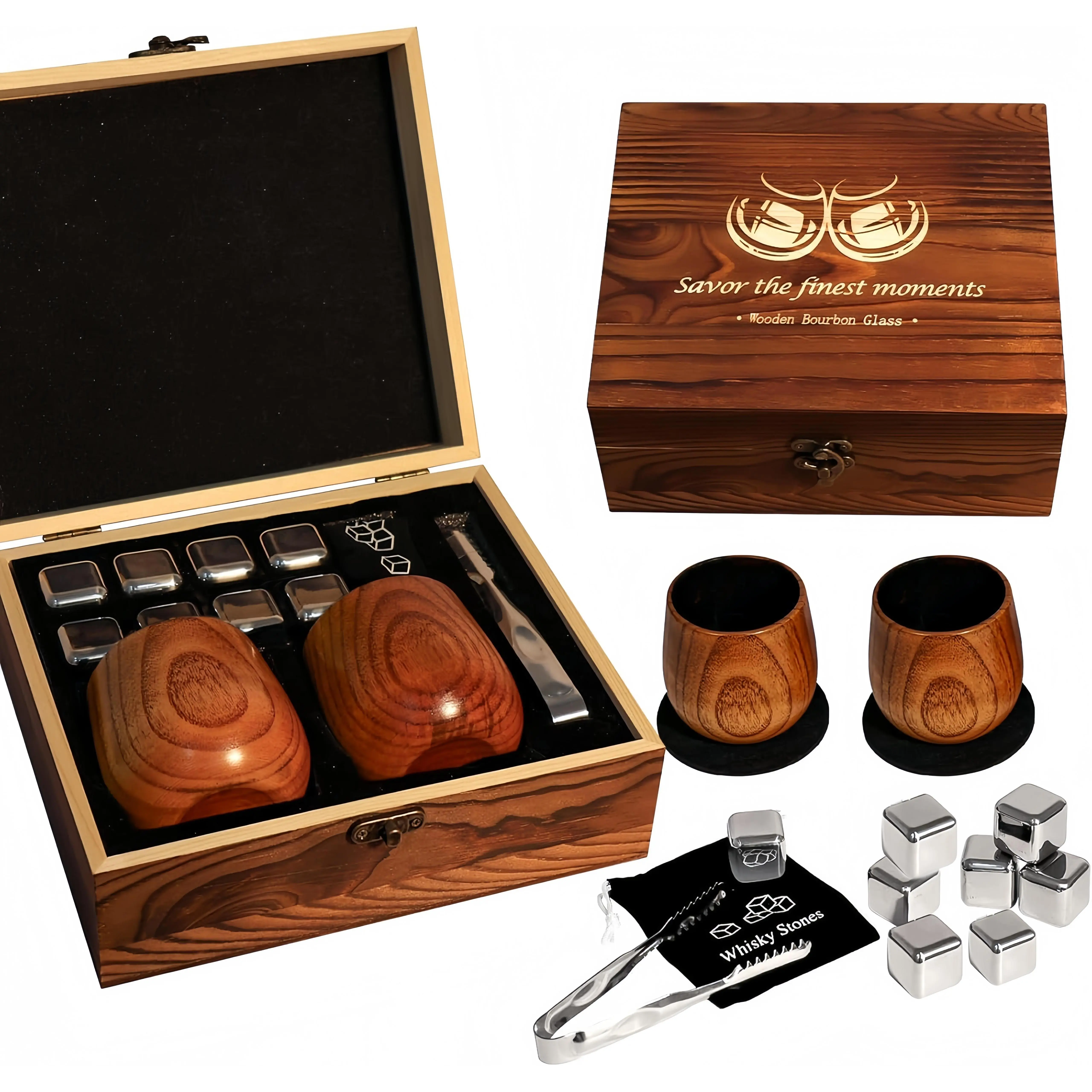 Charred Oak Whiskey Set of 2 – Bourbon Gift for Dad, Husband, or Any Whiskey Fan, Great for Summer Cookouts & Nights