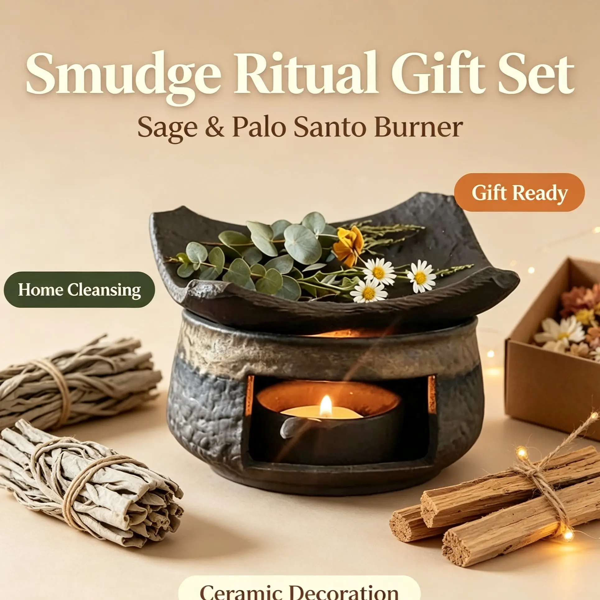 Ceramic Aromatherapy Burner, Flame-Proof Incense Candles, Essential Oils, Agarwood, Sandalwood, Home Aromatherapy Lamp, Tile Incense