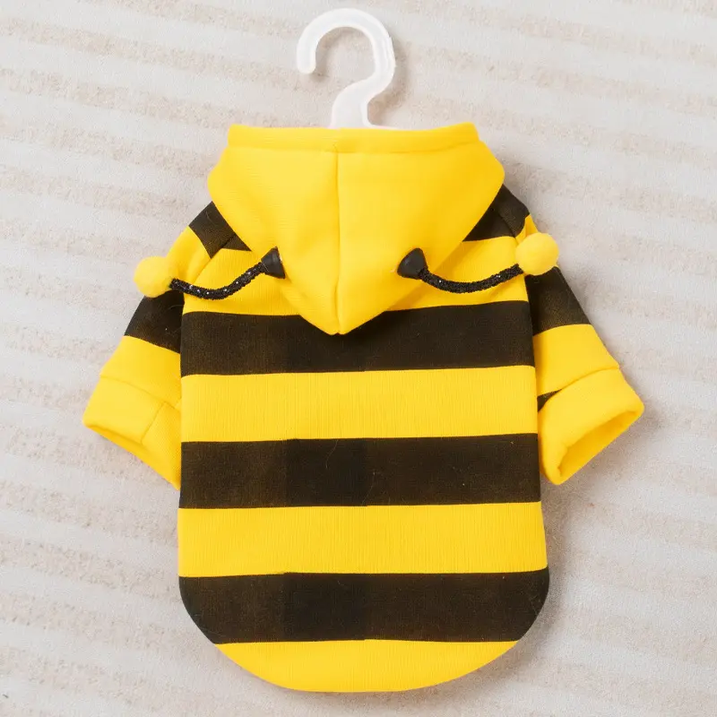 Fleece-Lined Pet Sweatshirt with Bee Print, Warm Winter Clothes for Small Dogs & Cats with Harness Hole, S, Sweater, Warmth, One-Piece