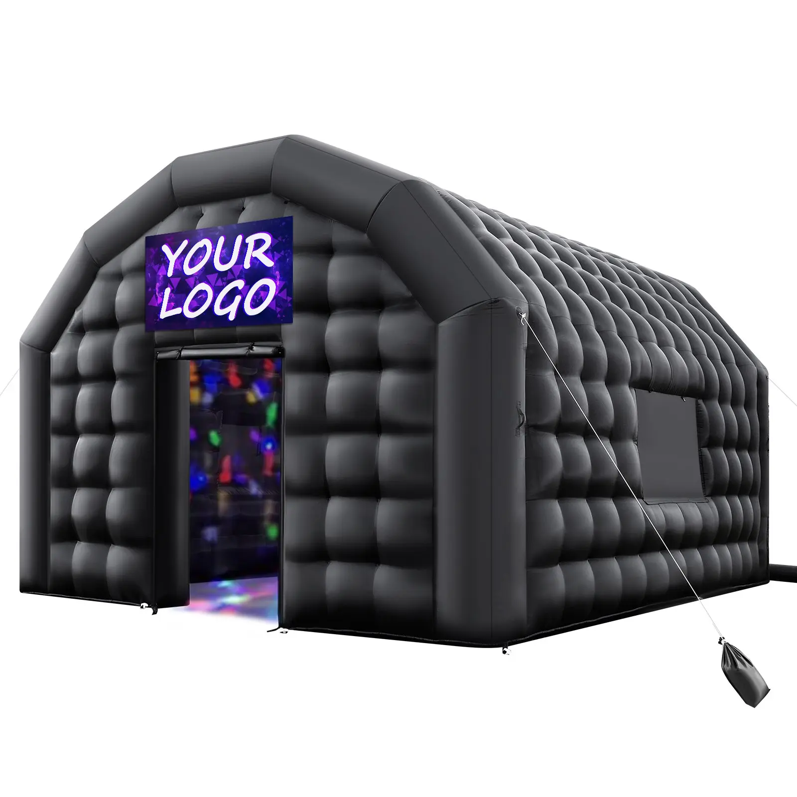 Inflatable Nightclub, 19.7x 16.4x 12 ft Inflatable Party Tent with 680W Blower Sandbag, Ventilated Blow up Night Club with 2 Windows, Air Cube House for Event Birthday Wedding Party