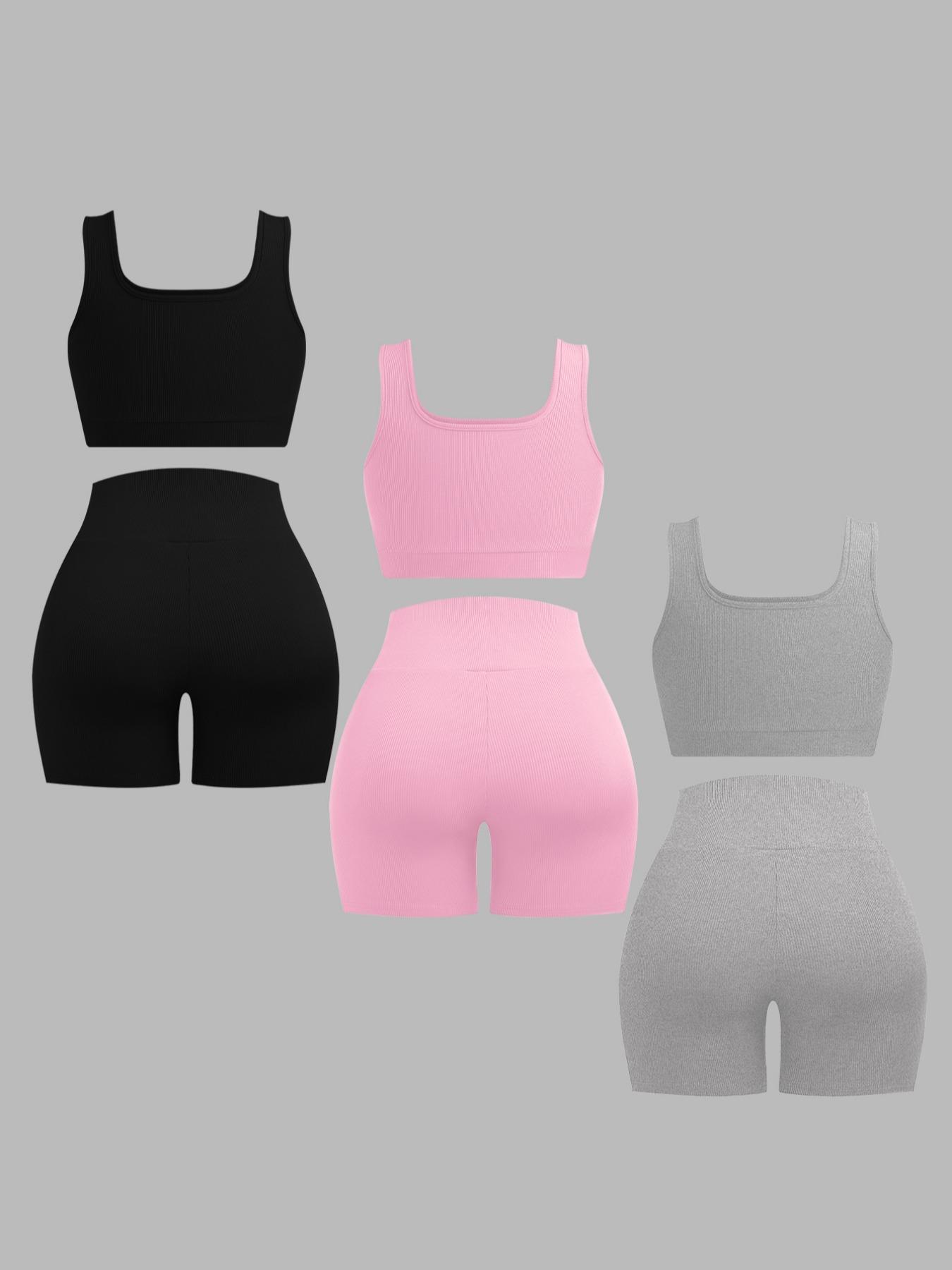 Women's Solid Crop Tank Top & High Waist Shorts Ribbed Set, Casual Sleeveless Square Neck Crop Top & Skinny Shorts, Ladies Summer Outfits 2024 for Daily Wear Workout Set, Athleisure Wear Set