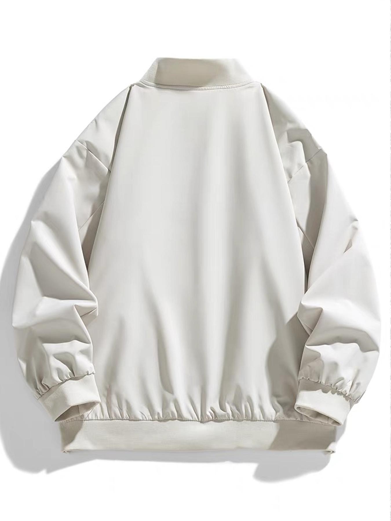 Men's Regular Fit Solid Baseball Collar Zip Up Jacket, Casual Fashion Comfy Lightweight Outerwear for Spring & Fall, Men's Clothes for Daily Wear, Coats, Menswear