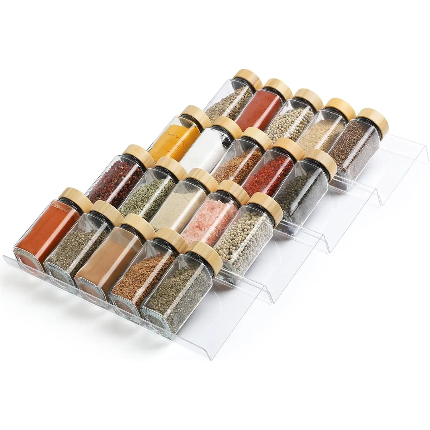Drawer Organizer 4 Tier,  Seasoning Organizer Rack, Clear  Rack Tray, Kitchen Seasoning Jars Drawers Insert (Jars Not Included/Expandable From 9" to 18")