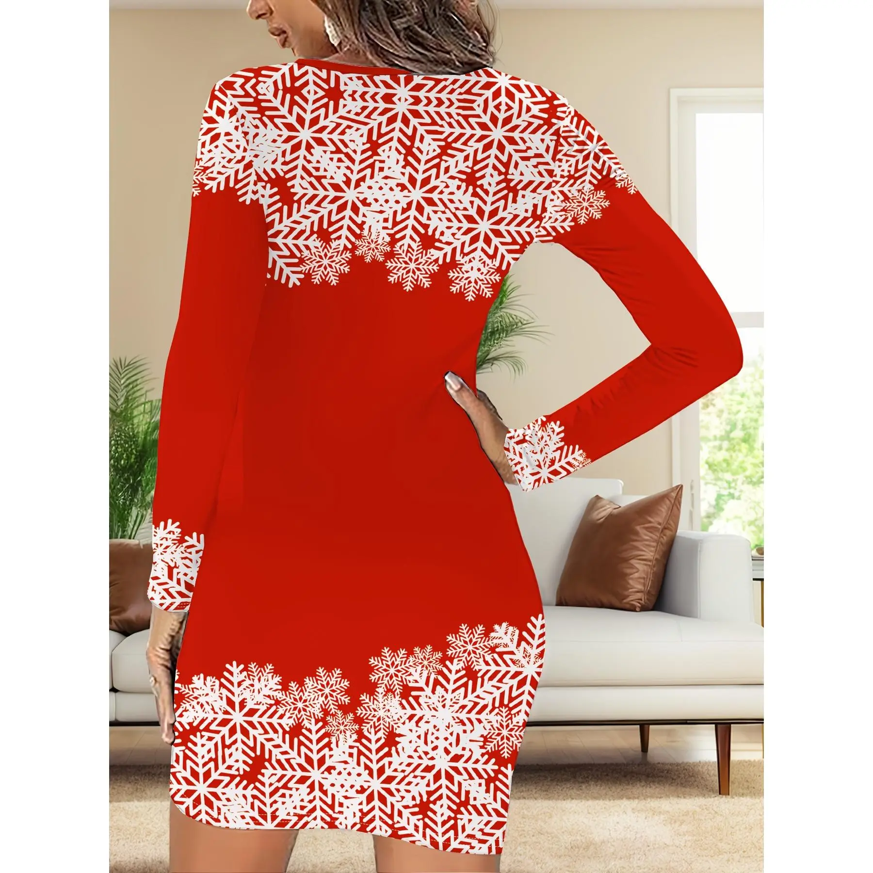 blue,birthday,violet,harmon,baby,shower,dresses,3D Printed Women's Christmas Snowman Print Holiday Casual Round Neck Long Sve Dress