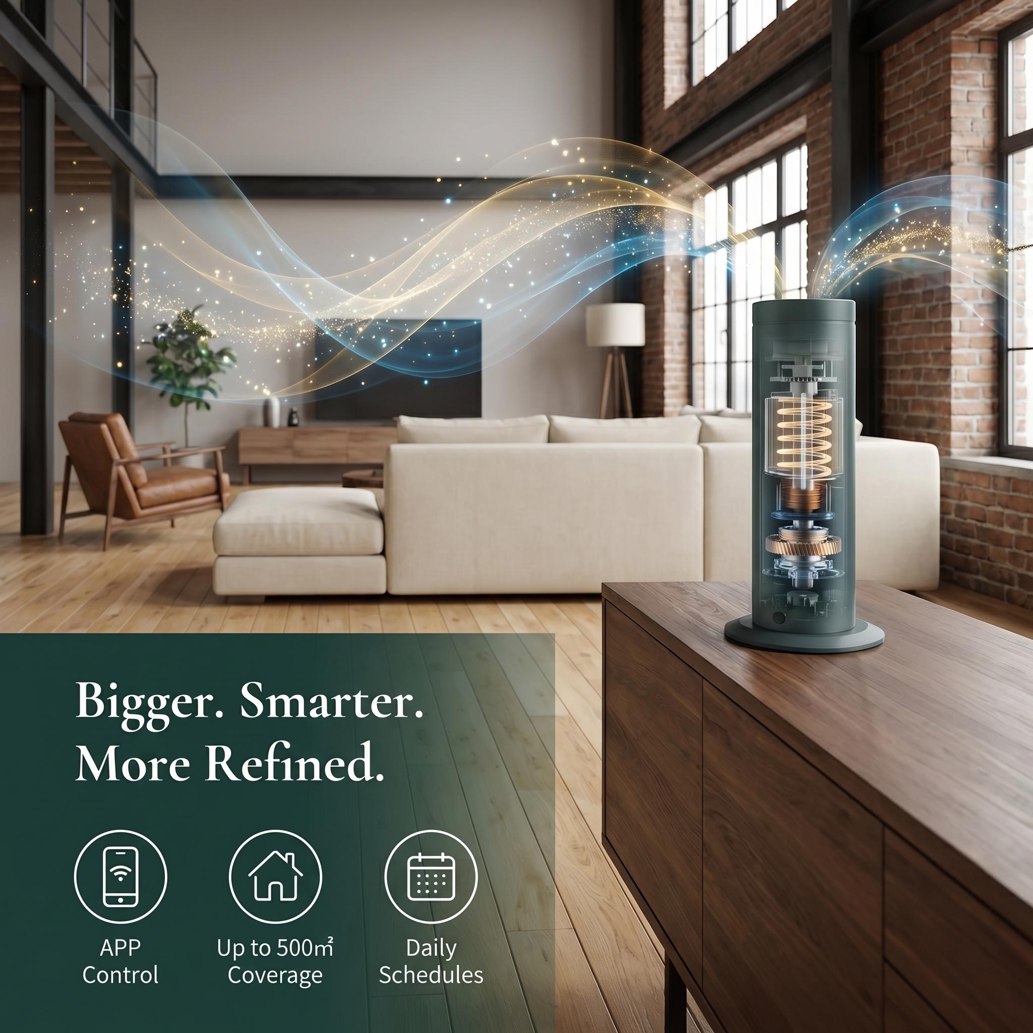 Luxury Hotel-Inspired Scents Home Aroma Diffuser, Rechargeable Extended Edition with APP Control, Big-Space Coverage Up to 500㎡ (≈5380 sq ft), 8 Premium Essential Oils Included