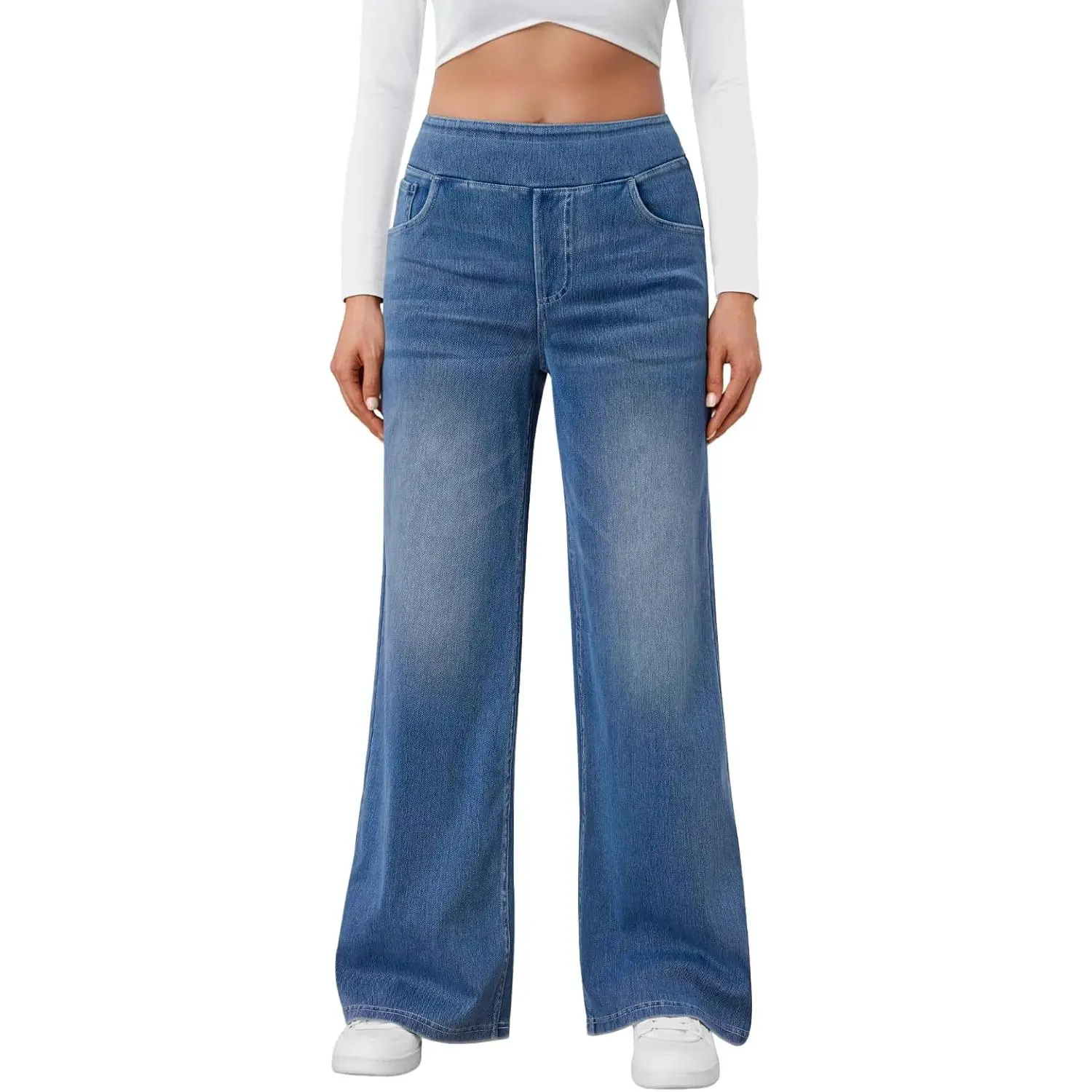 Trendy Queen Women's Sweatpants Jeans – Wide Leg High Waisted Stretchy Baggy Denim Pants, Elastic Comfort Casual Fall