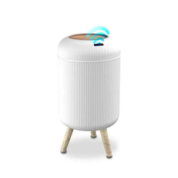 Touchless Induction Waterproof Garbage Bin, Minimalist Nordic Style Sensor Waste Bin, Household Space-Saving Multi-Use Trash Can with Wooden Feet for Indoor Use - Black/White