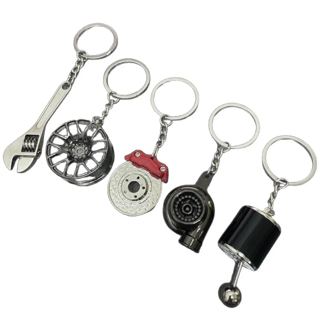 PCS Metal Car Parts Model Keychain Set – Turbo, Brake Disc, Shock Absorber, Wheel Hub & Piston Key Rings, Creative Gift for Car Enthusiasts, Perfect Present for Boyfriend (Multi-Pack)