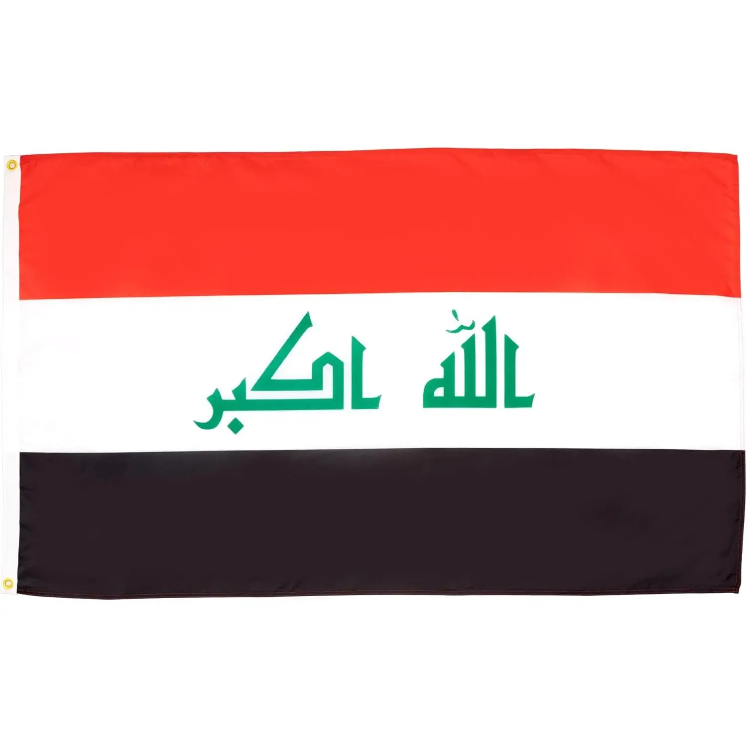 Iraq National Flag Horizontal Red White Black Stripes Green Arabic Islamic Script Middle Eastern Patriotic Religious Event Flag