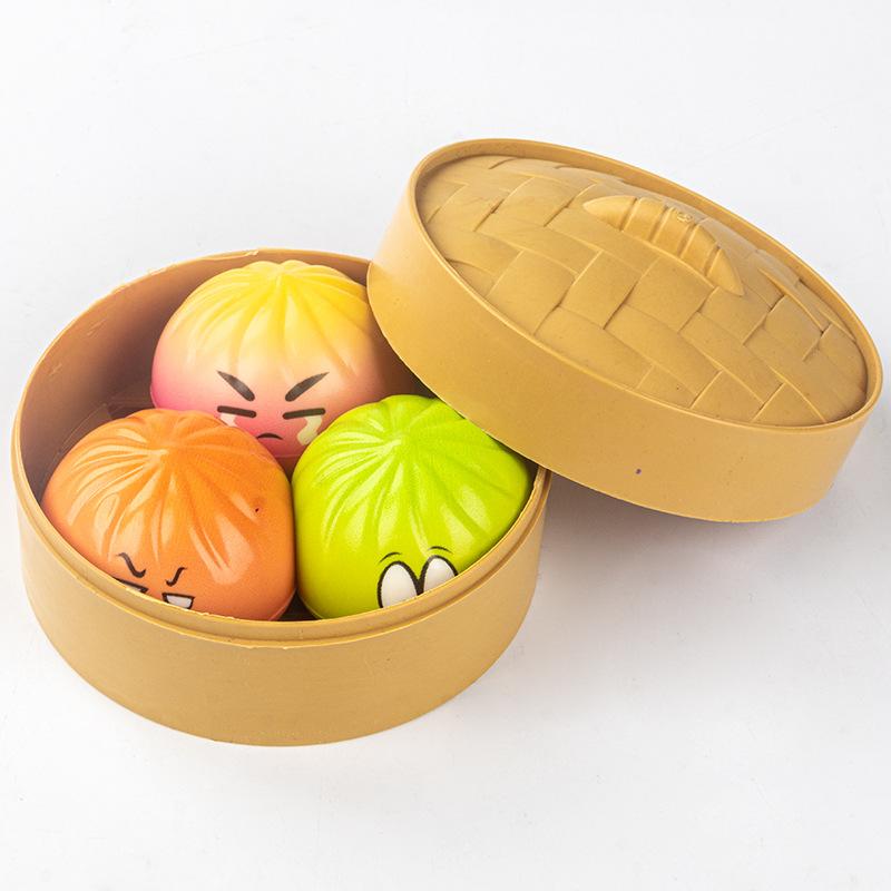 Mystery Rainbow Squishy Bun Fidget Toy | Slow Rising Stress Relief Squeeze Toy, Cute Emoji Dumpling Toy with Steamer Box for Kids Adults Anxiety Relief
