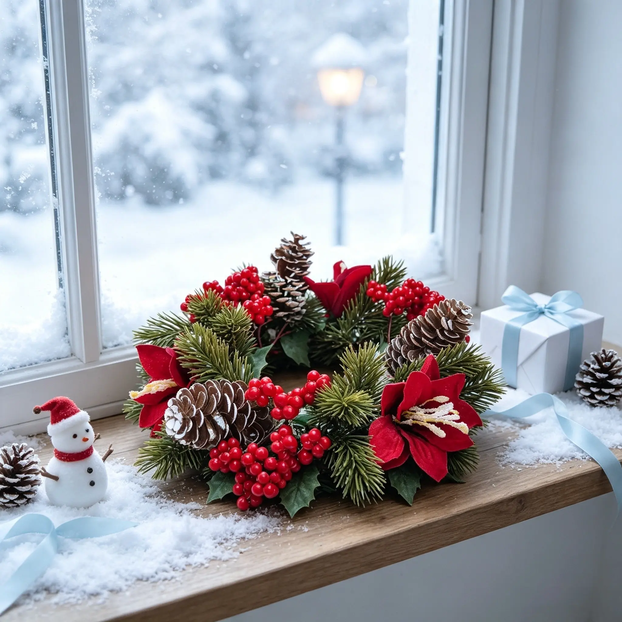 Christmas Decoration Set, Poinsettia Pinecone Pine Needles Fruit Candle Holder Scented Decor, Home Wedding Outdoor Festive Decor