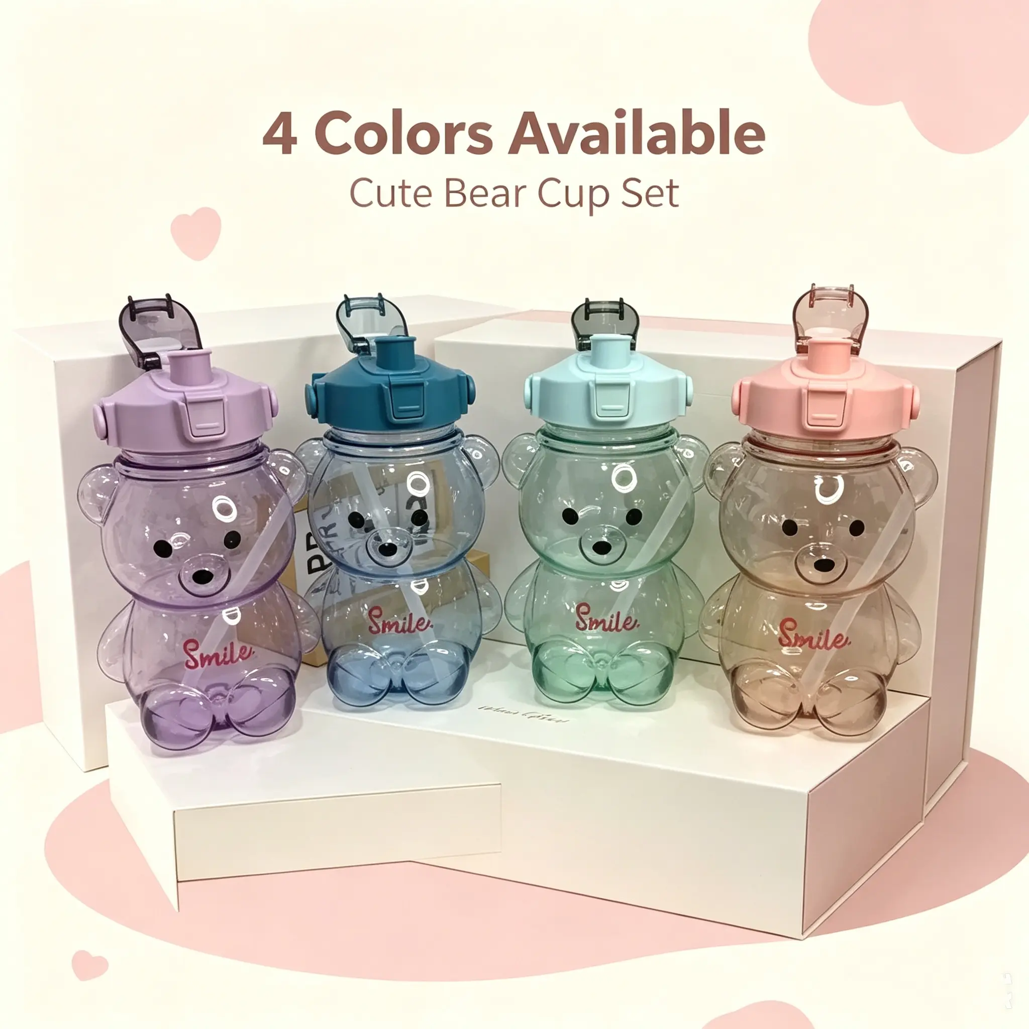 47 oz Yummy Bear Water Bottle, Reusable Bottle with Straw Lid, BPA Free