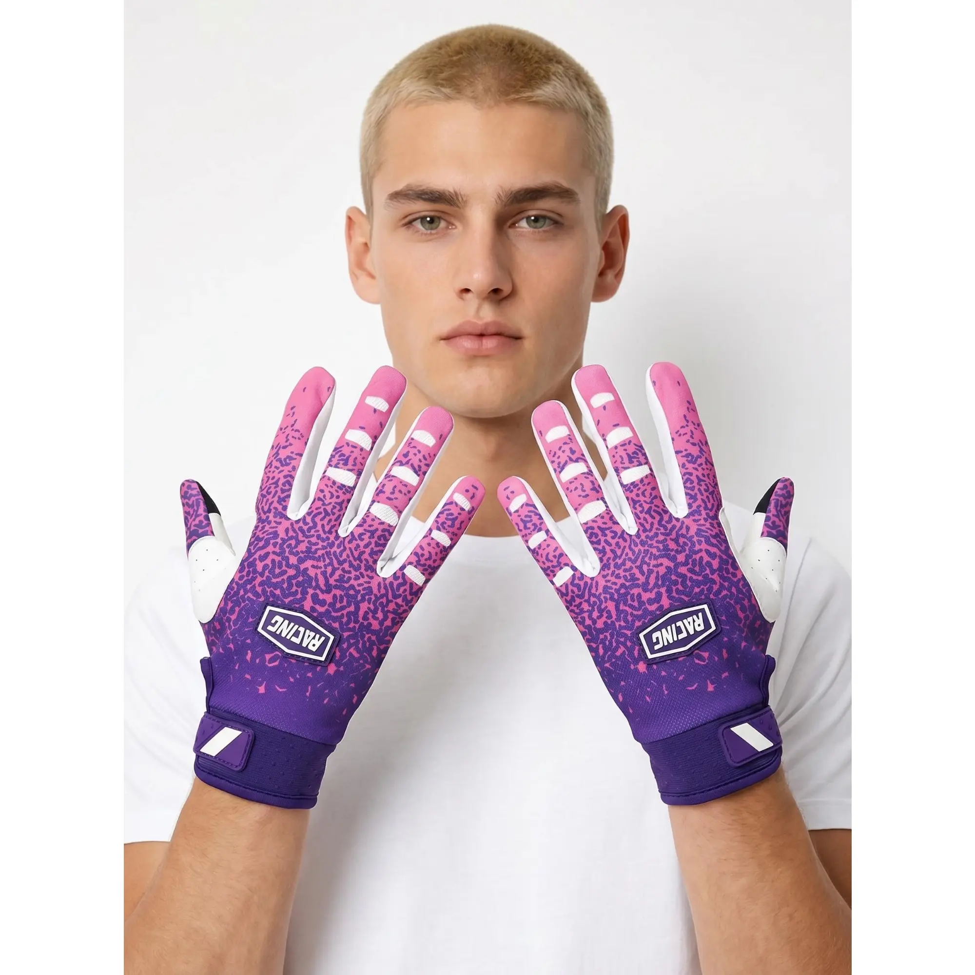 Mens Multi Purpose Training Gloves Gradient Color Splatter Letter Print Touch Screen Breathable Shock Absorbing Adjustable Cuff Fit Workout Gloves Pickleball Baseball Dirt Bike MTB ATV Skate Outdoor Sports Riding Gloves