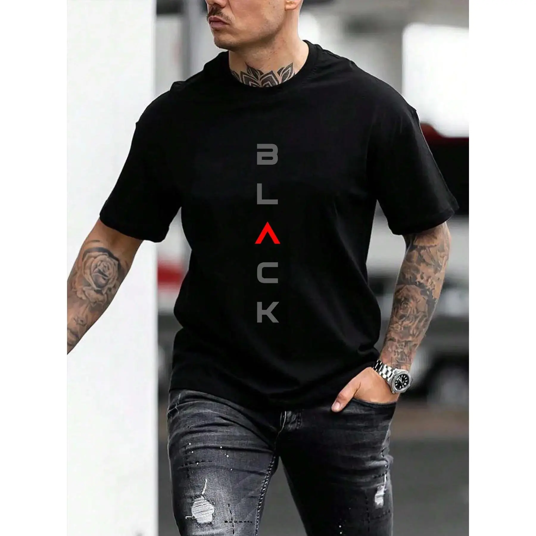 Men's Regular Fit Personalized Letter Print Round Neck Knitted Short Sleeve Sleep Tee - Soft Casual Daily Wear Sports Top, Mens Sleepwear & Loungewear