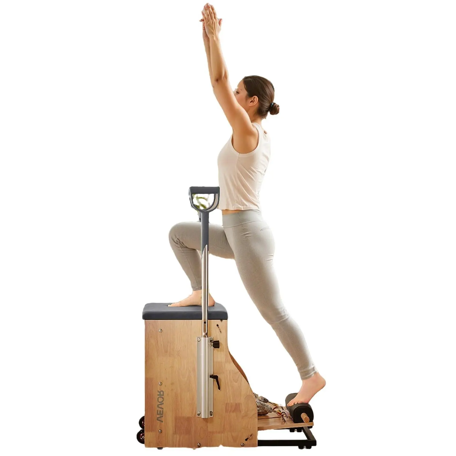 Pilates Chair With Split-Pedal Stability System And Combo Design For Full-Body Home Gym Workout; Includes Comfortable Handles, Adjustable Resistance, Easy Storage, Durable Steel Frame For Core, Back, And Flexibility Training