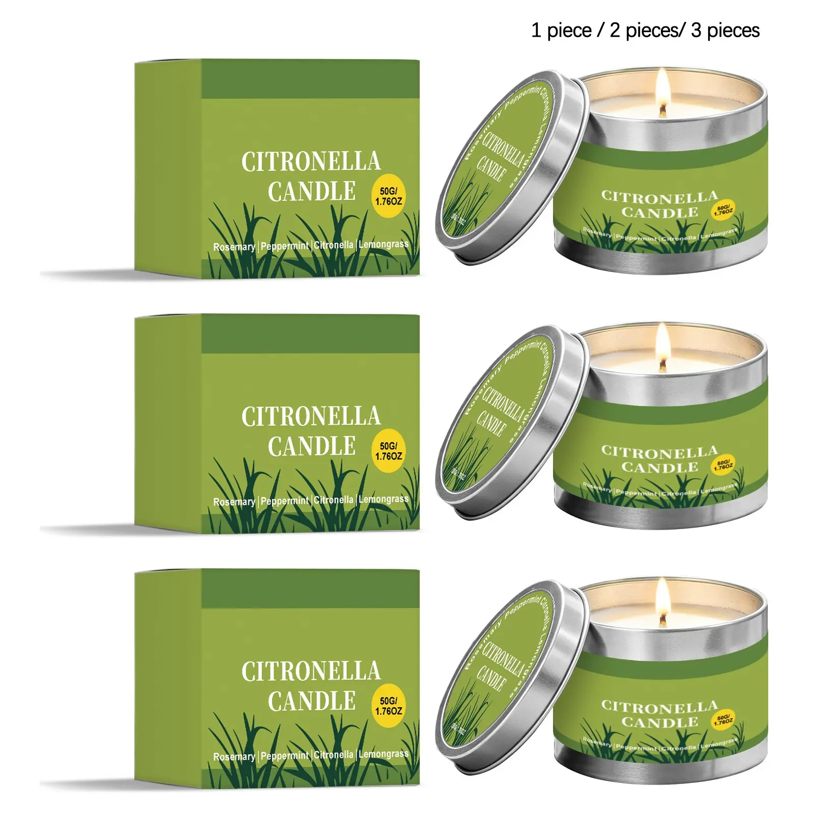 Lemongrass Candle (50g/50g*2/50g*3), Mild Fresh Scent, Mosquito Repellent, Outdoor Garden Lighting, Romantic Dinner Atmosphere, Fresh Fragrance Candle