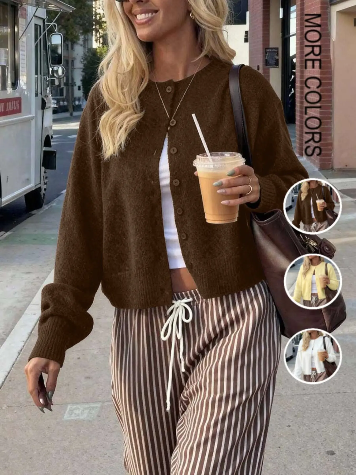 Autumn Winter New Pure Color Round Neck Single Button Long Sleeve Knit Cardigan, Elegant Comfortable Casual Wear, Women's High-End Sweater Jacket