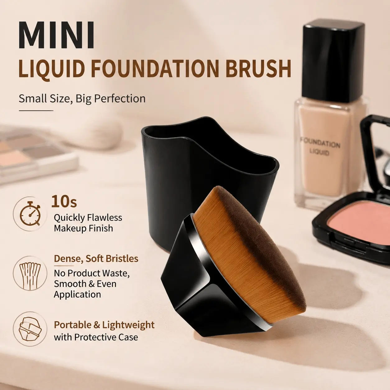 High Density Flat Top Kabuki Foundation Brush Set w/ Travel Case, Dual Fiber Blending Bristles, Washable Antibacterial, Ergonomic Hex Handle, Streak-Free Liquid & Cream Finish