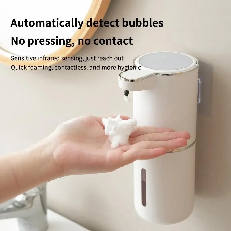 Automatic liquid soap dispenser, Hand soap dispenser, 45° upward nozzle, 350ml capacity, infrared sensor, contactless safety design, USB charging, low noise, suitable for bathrooms, kitchens, cleaning supplies for dishwashing detergents