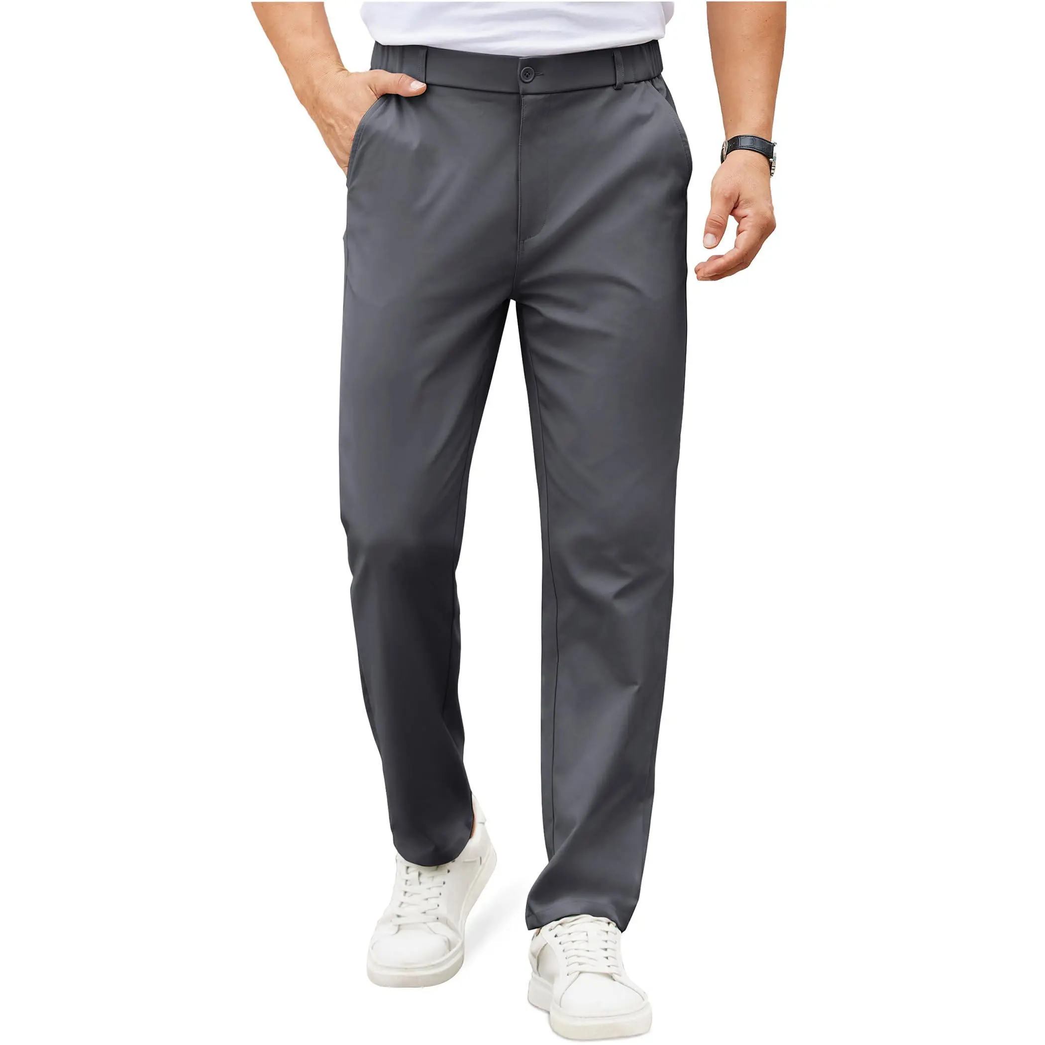 COOFANDY Mens Casual Chino Pants Elastic Waist Lightweight Trousers Classic-Fit Business Dress Pants with Pockets