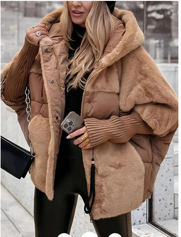 BIGWIG women's warm hooded patchwork coat, autumn and winter down jacket, oversized winter coat, windproof jacket, warm fleece jacket, parka, jacket with pockets, casual, warm quilted jacket, daily wear