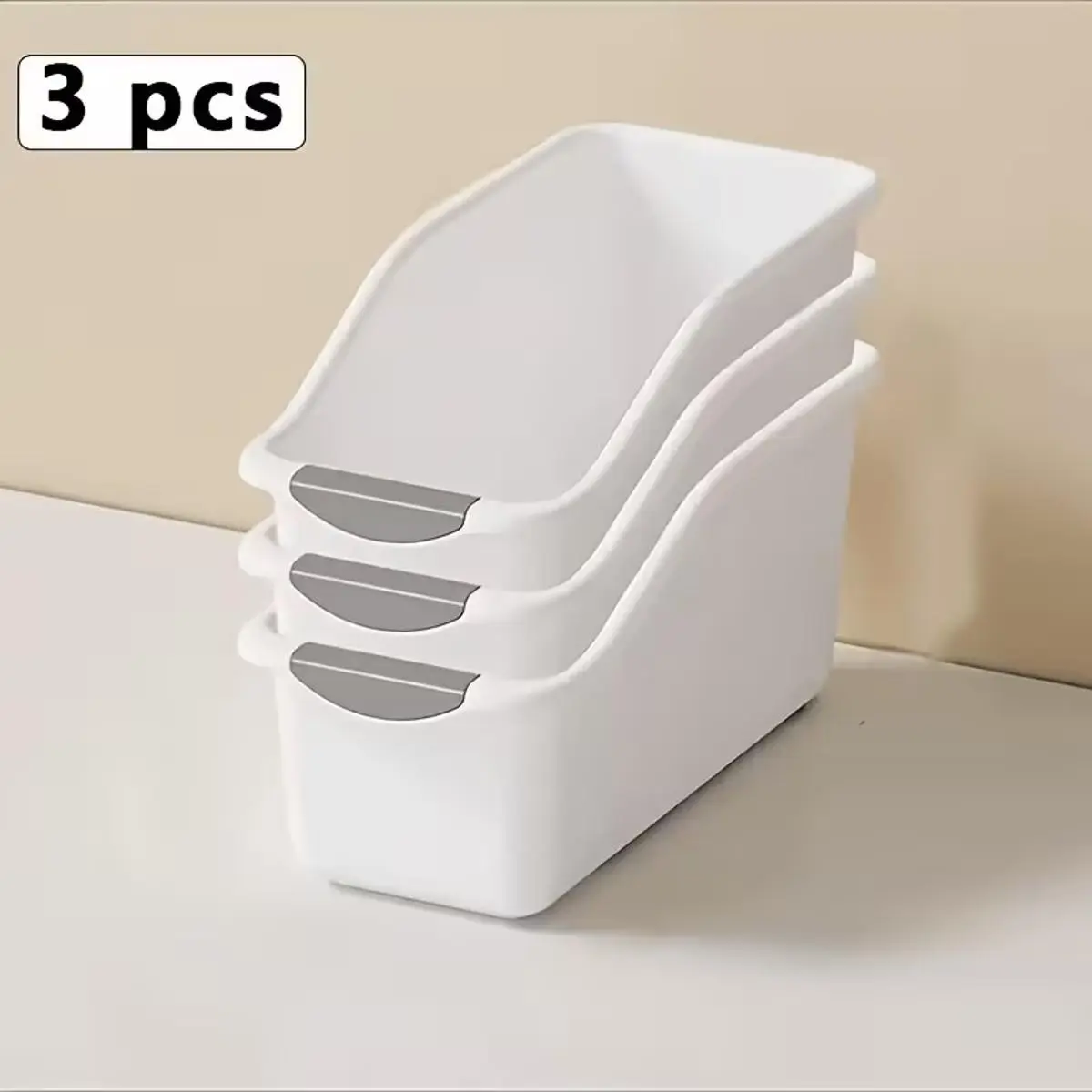 3pcs Curved Storage Box Set, thickened plastic organizer bins for cleaning supplies and household essentials, space-saving cabinet storage solution for under sink organization, bathroom storage and kitchen cabinet arrangement